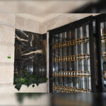 golden black marble on facade