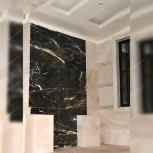 golden black marble facade