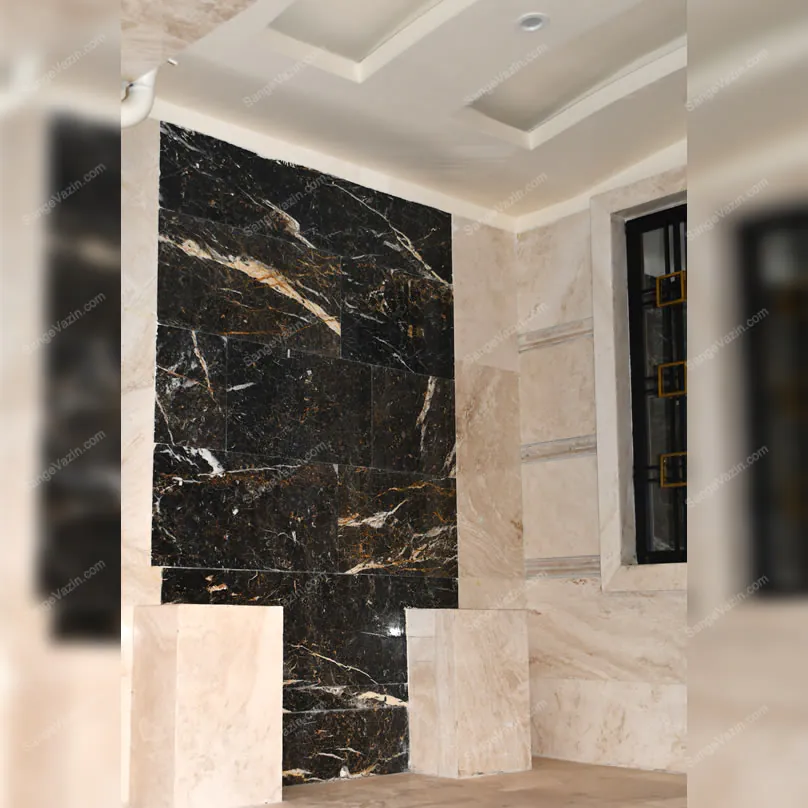 golden black marble facade