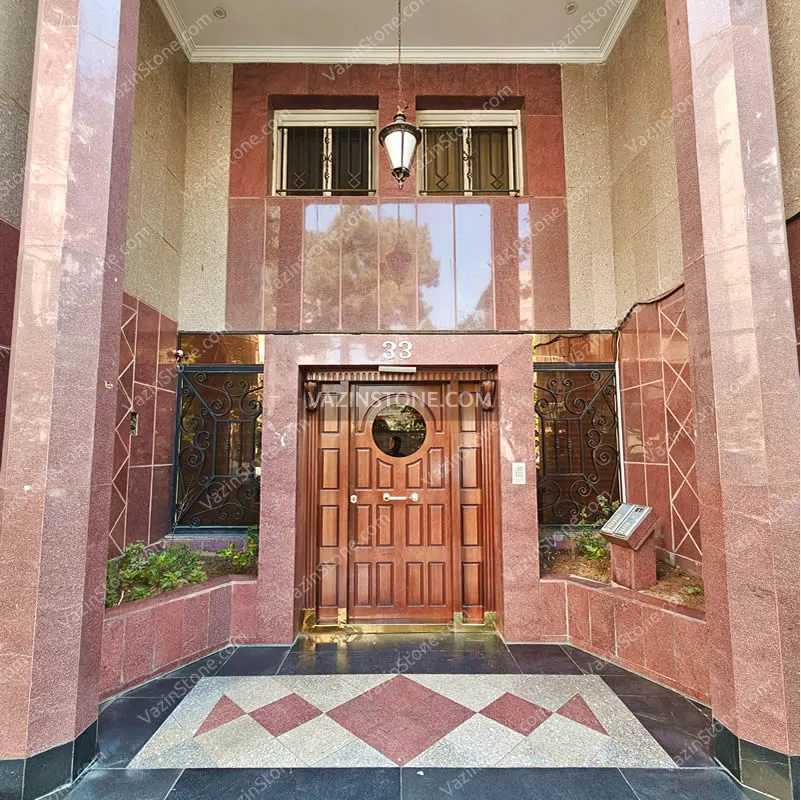 Red granite in facade