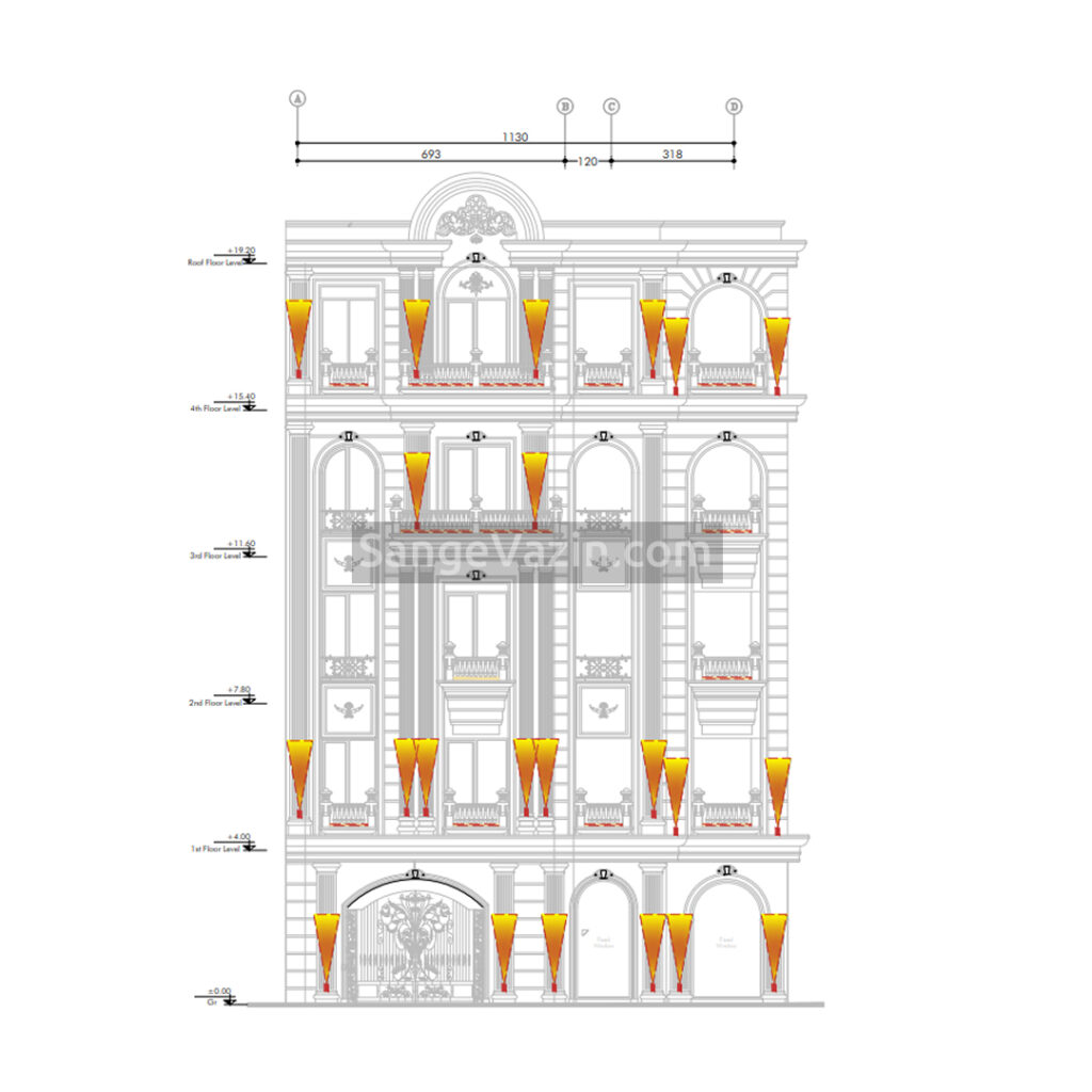 cornice stone in classic facade building autocad map