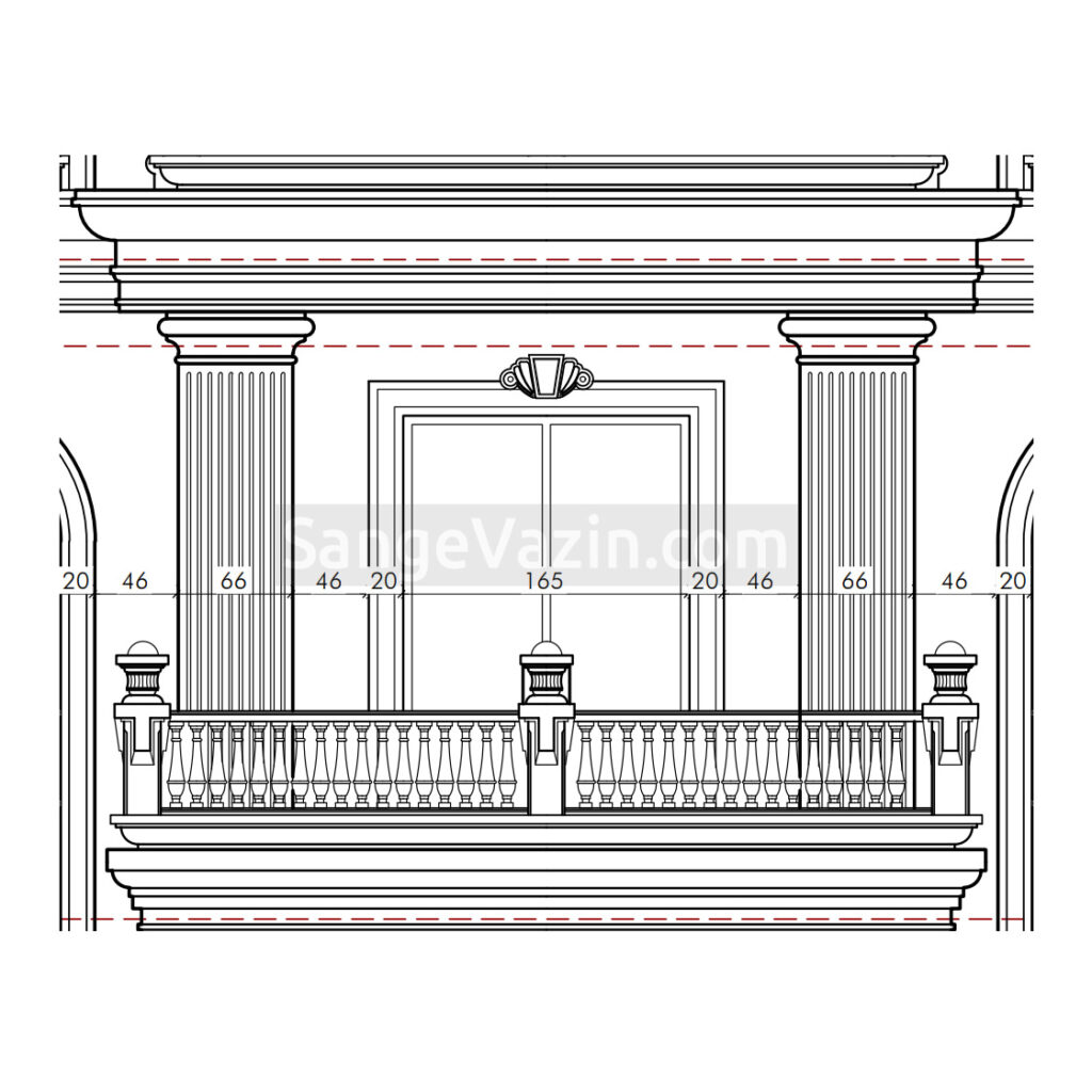 columns and bands of cornice in building auto cad map