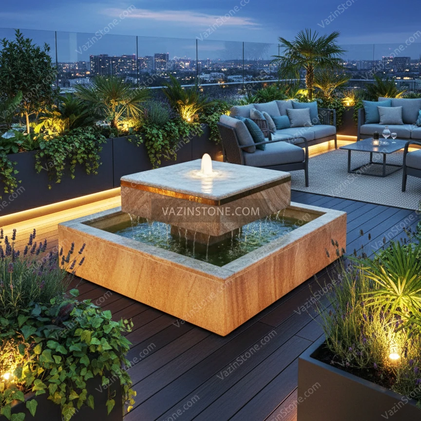 Chalipa stone fountain in a roof garden
