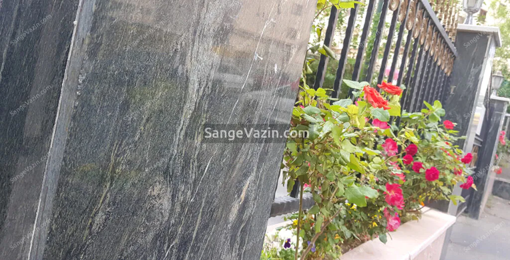 Forest green granite outdoor wall