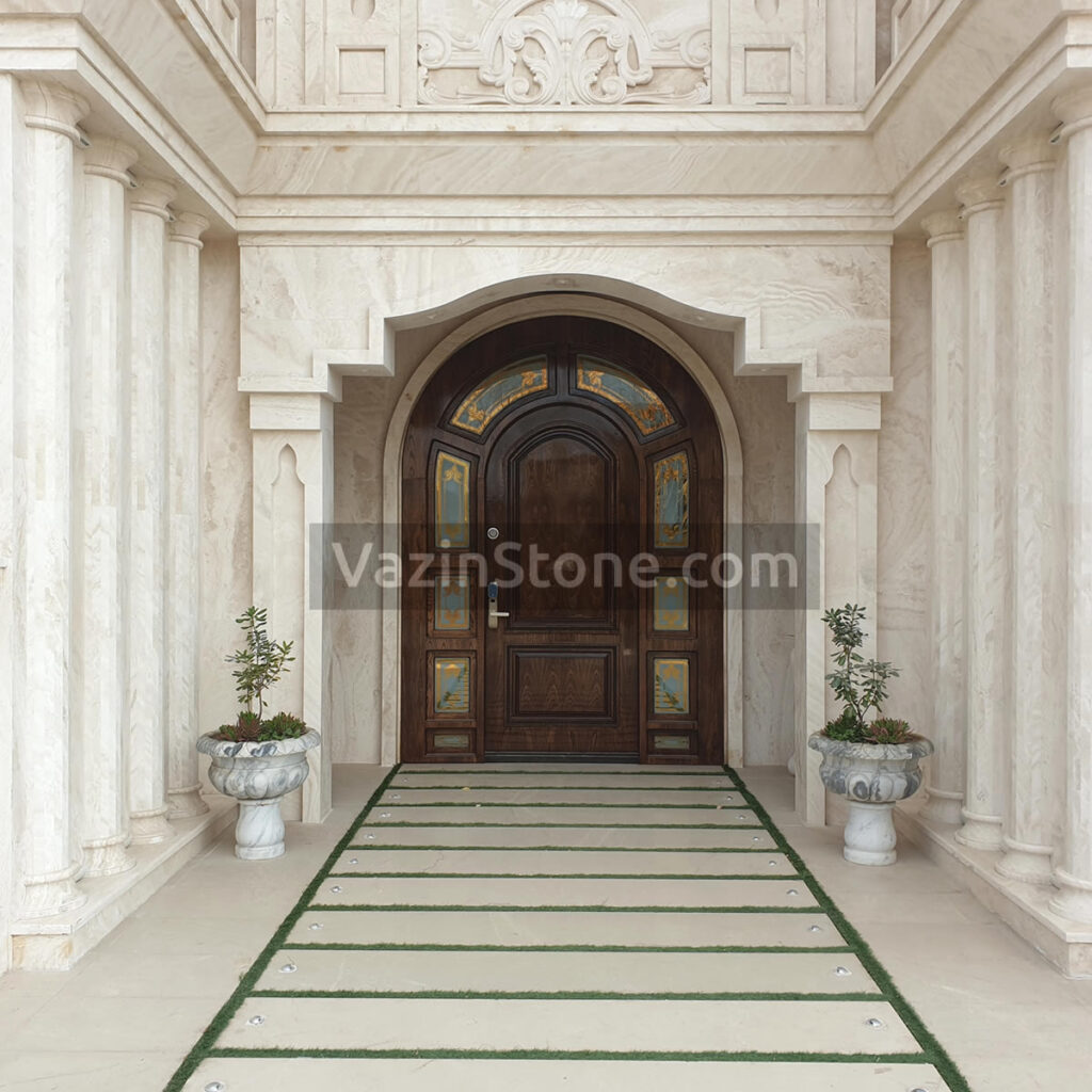 white travertine wall stone with pillar- classic frontage