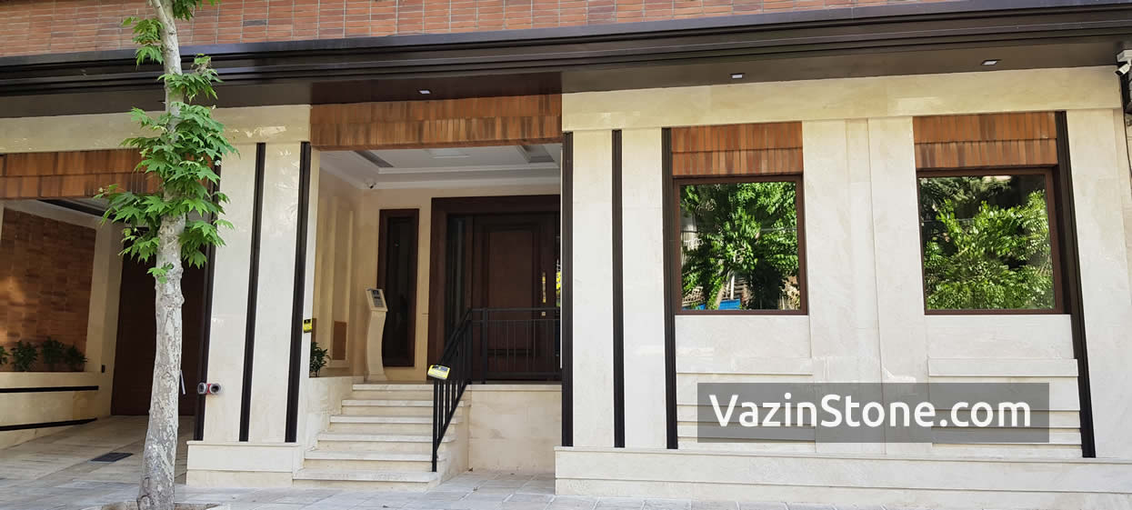 white travertine Iran stone on facade