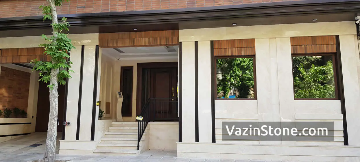 white travertine Iran stone on facade