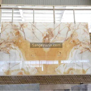 Yellow-orange marble book-match slab stone
