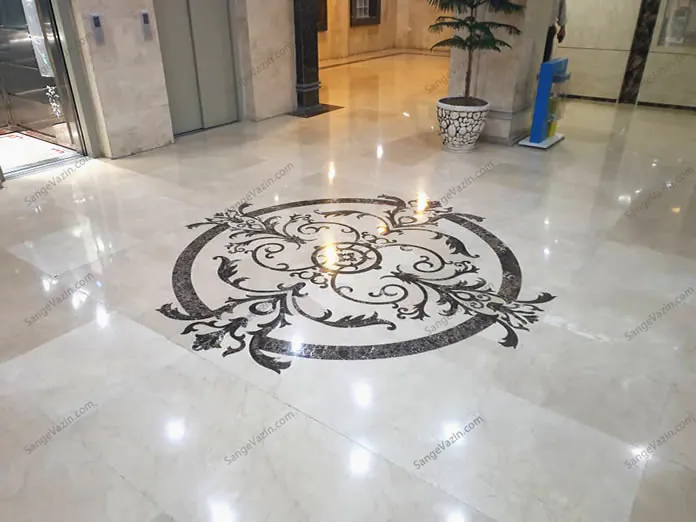 white stone inlay - marble floor medallion