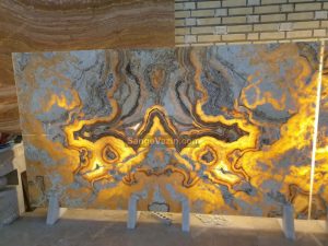 Fiery marble slab with lighting