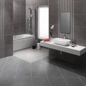 Stone Tile on the floor and walls of the bathroom