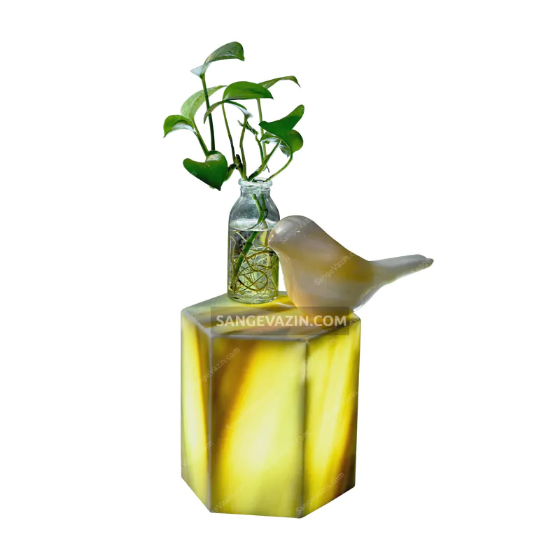 bird with plant in onyx base with light