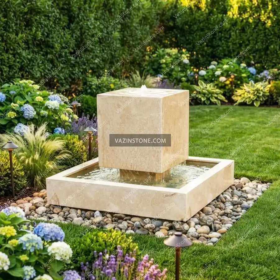 Cubic fountain in a garden