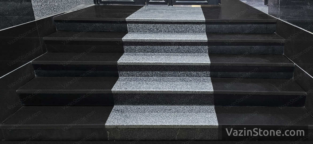 black and white granite stairs stone