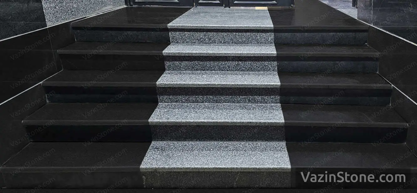 black and white granite stairs stone