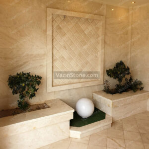 crema travertine in the entrance of building