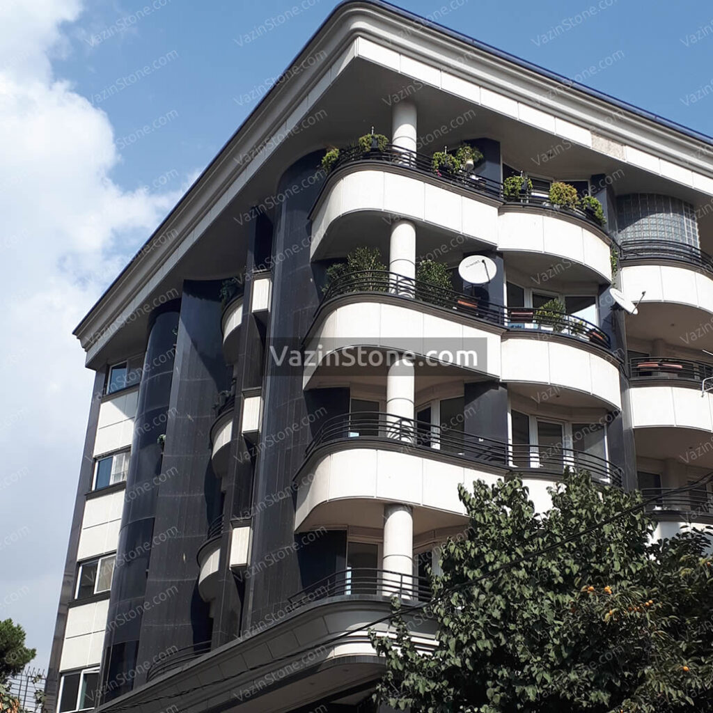 black granite on stone facade