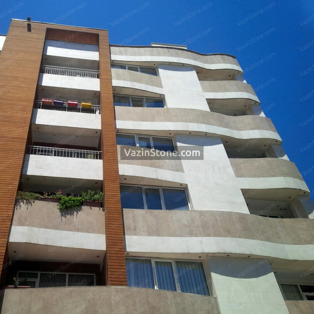 brick and travertine stone facade