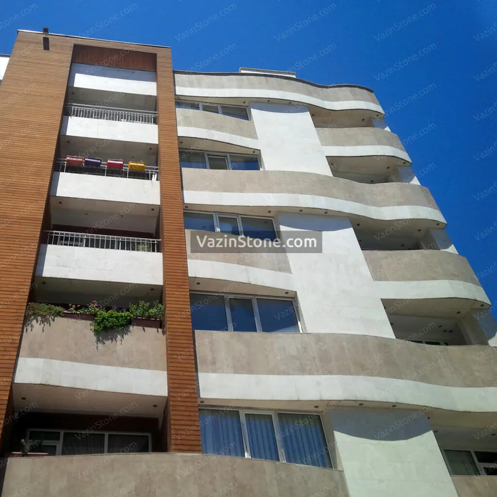 brick and travertine stone facade