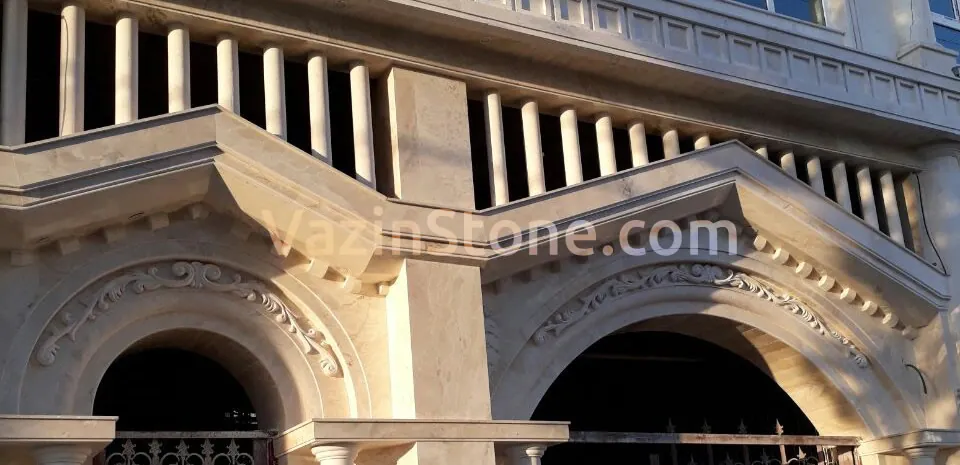 travertine stonemasonry column entrance door