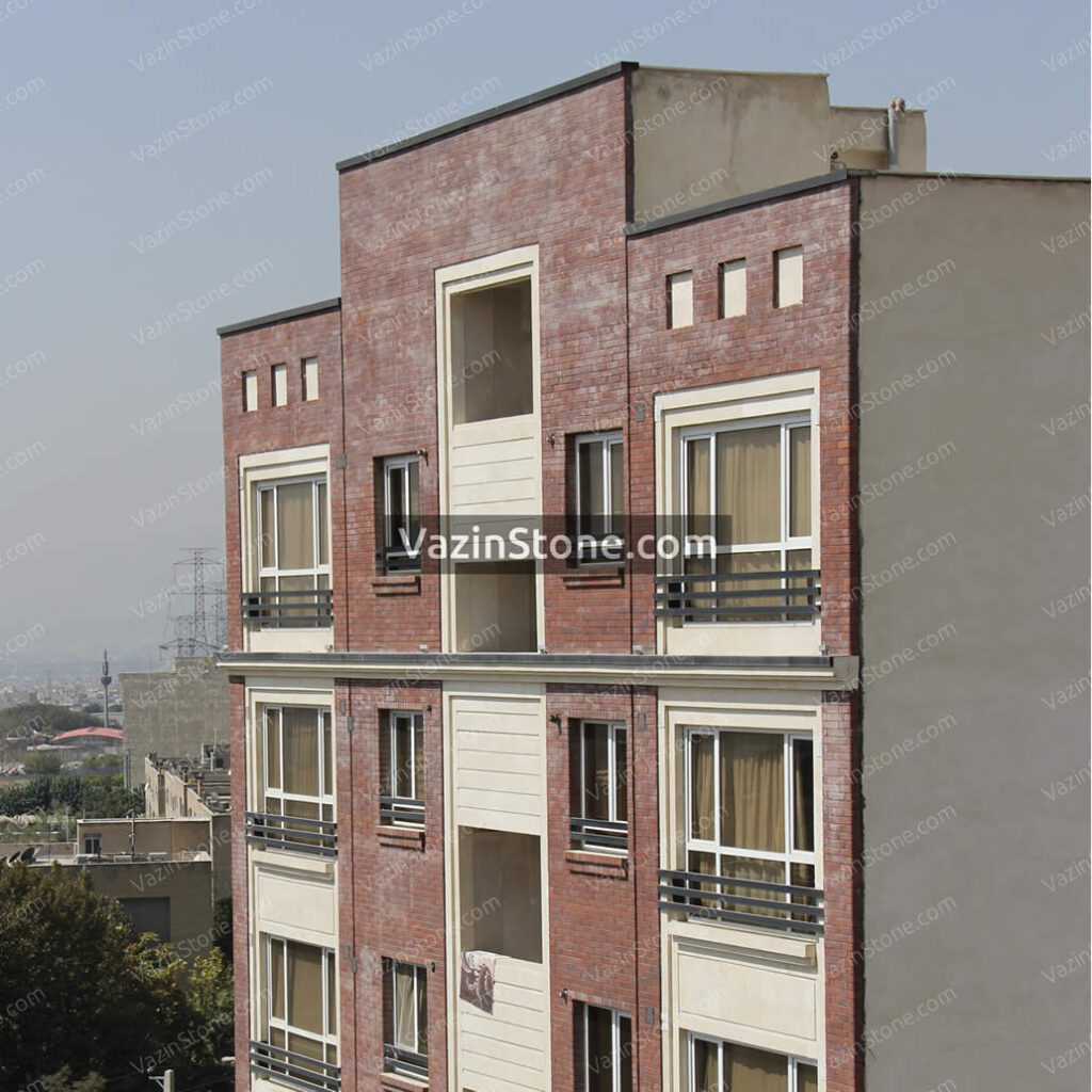 travertine and brick on stone facade