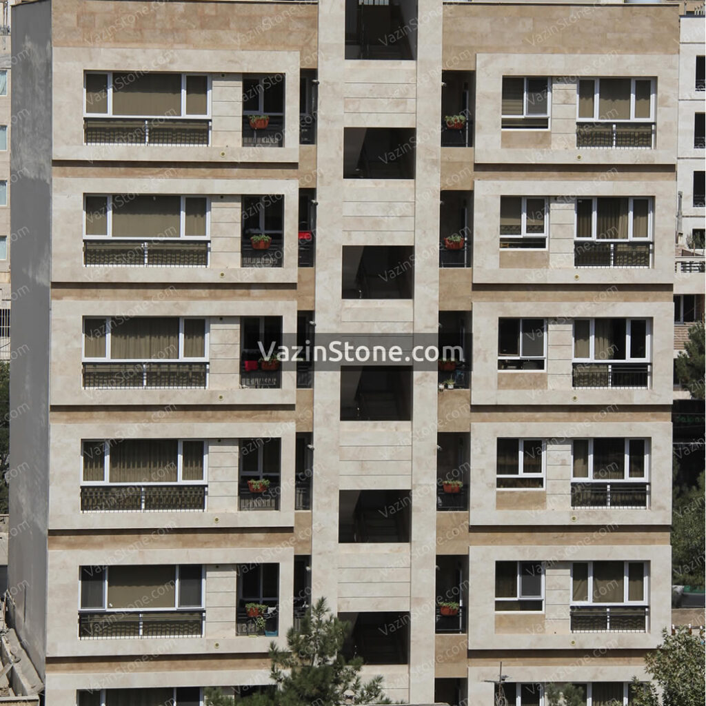 chocolate travertine on building facade