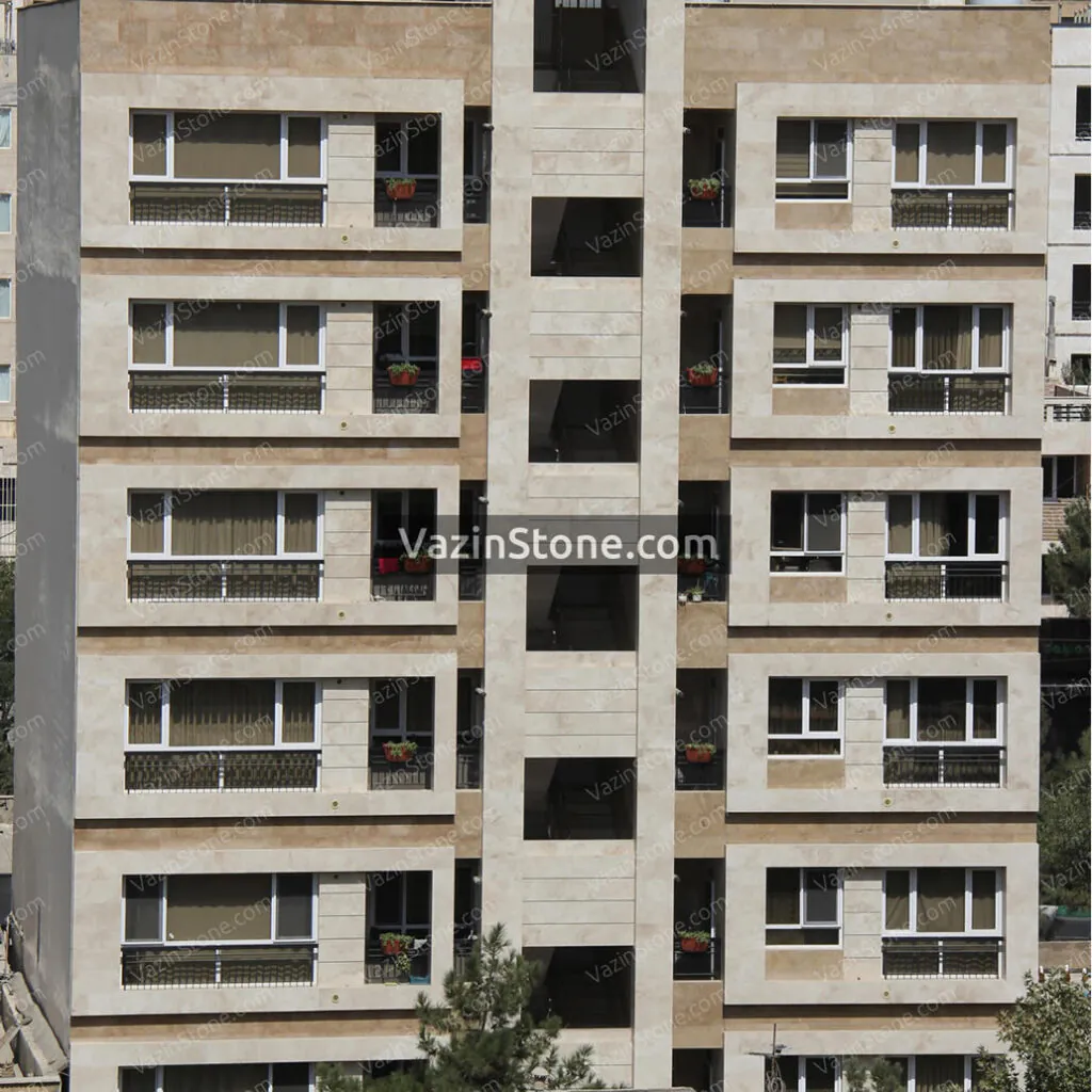 chocolate travertine on building facade