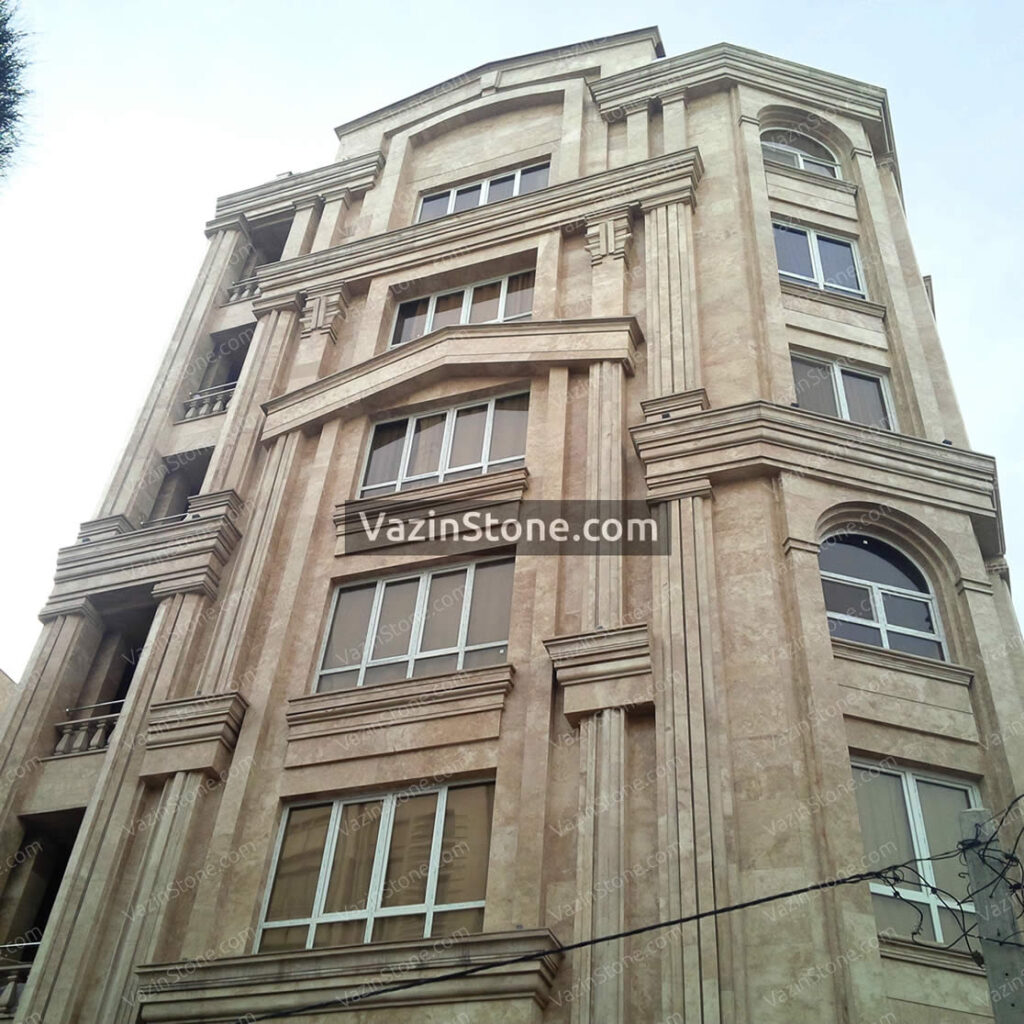 cream travertine on stone facade