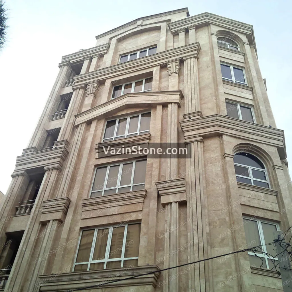 cream travertine on stone facade