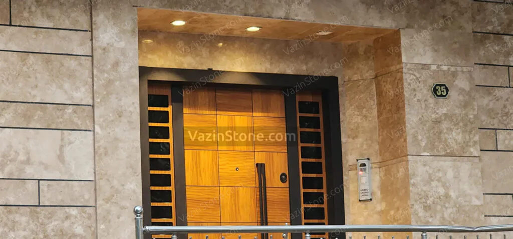 cream travertine entrance wall stone