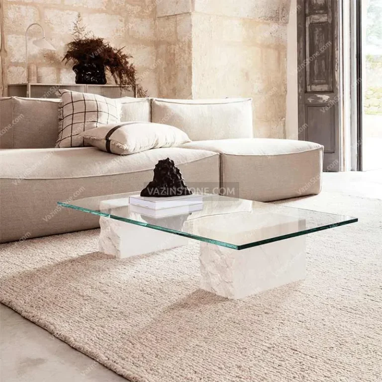 Cubic stone coffee table in living room