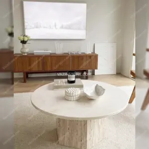 Helia stone coffee table with decorative items