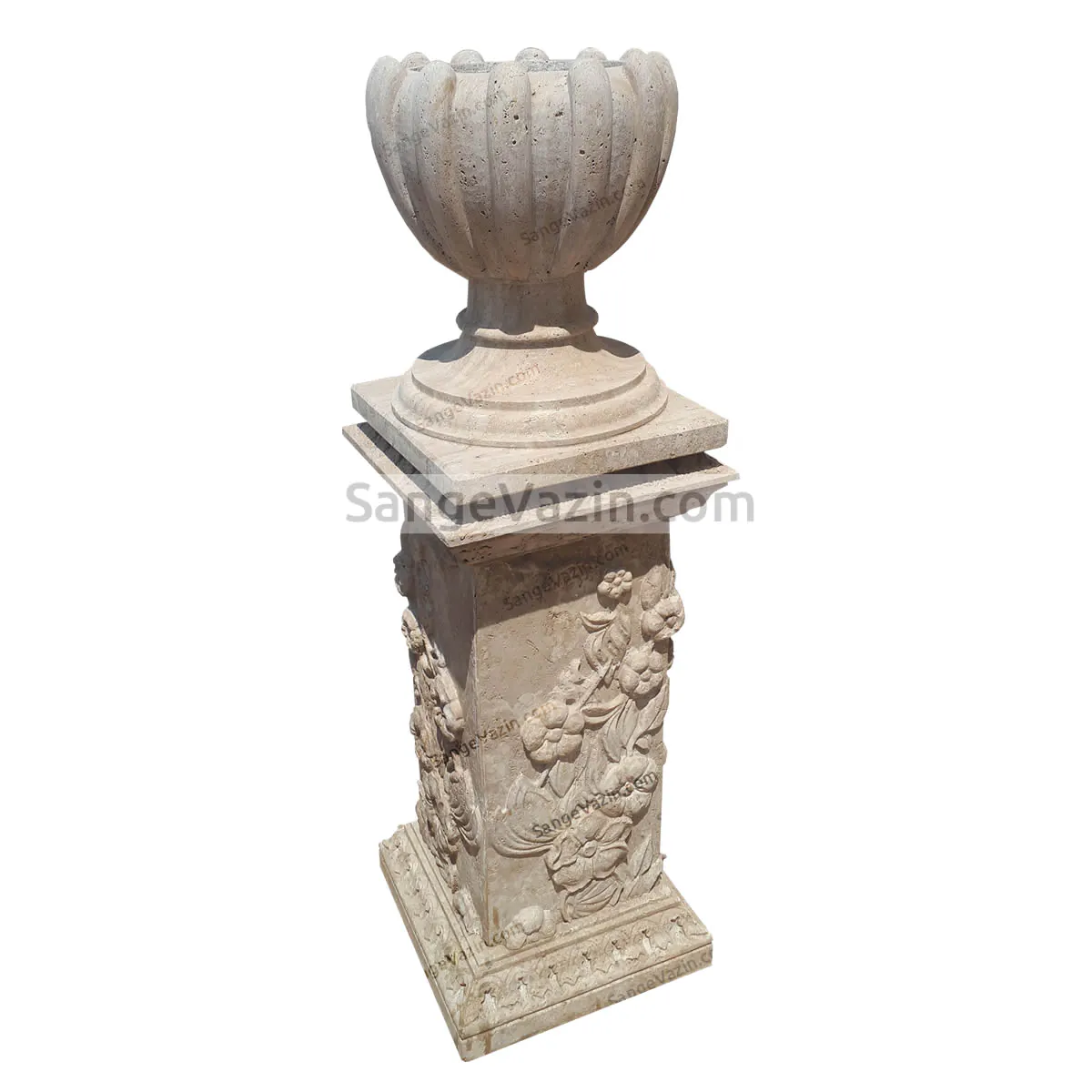 Blossom stone flower pot with base