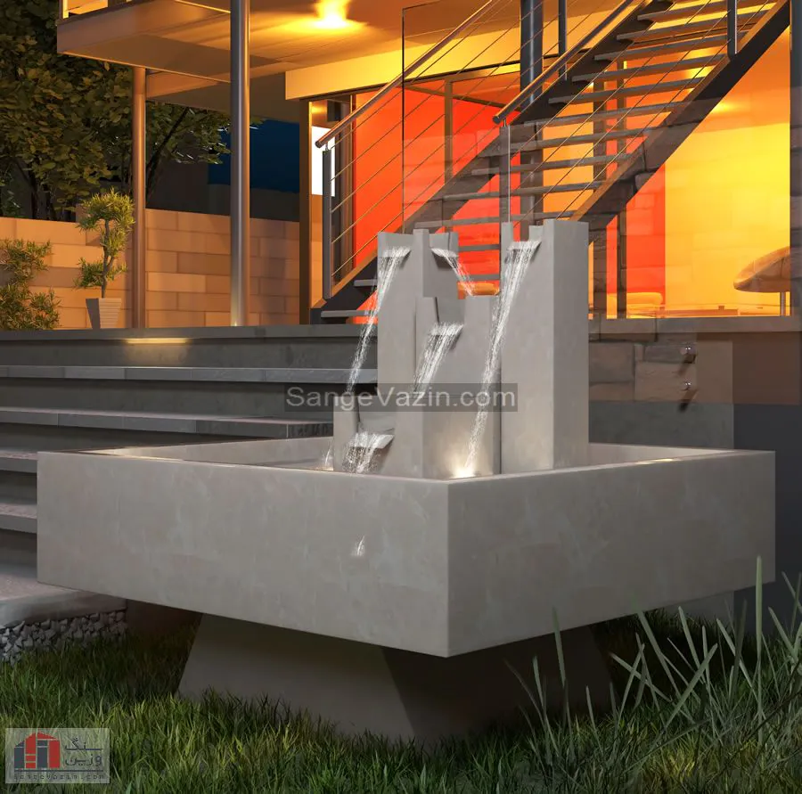 vista stone fountain at night