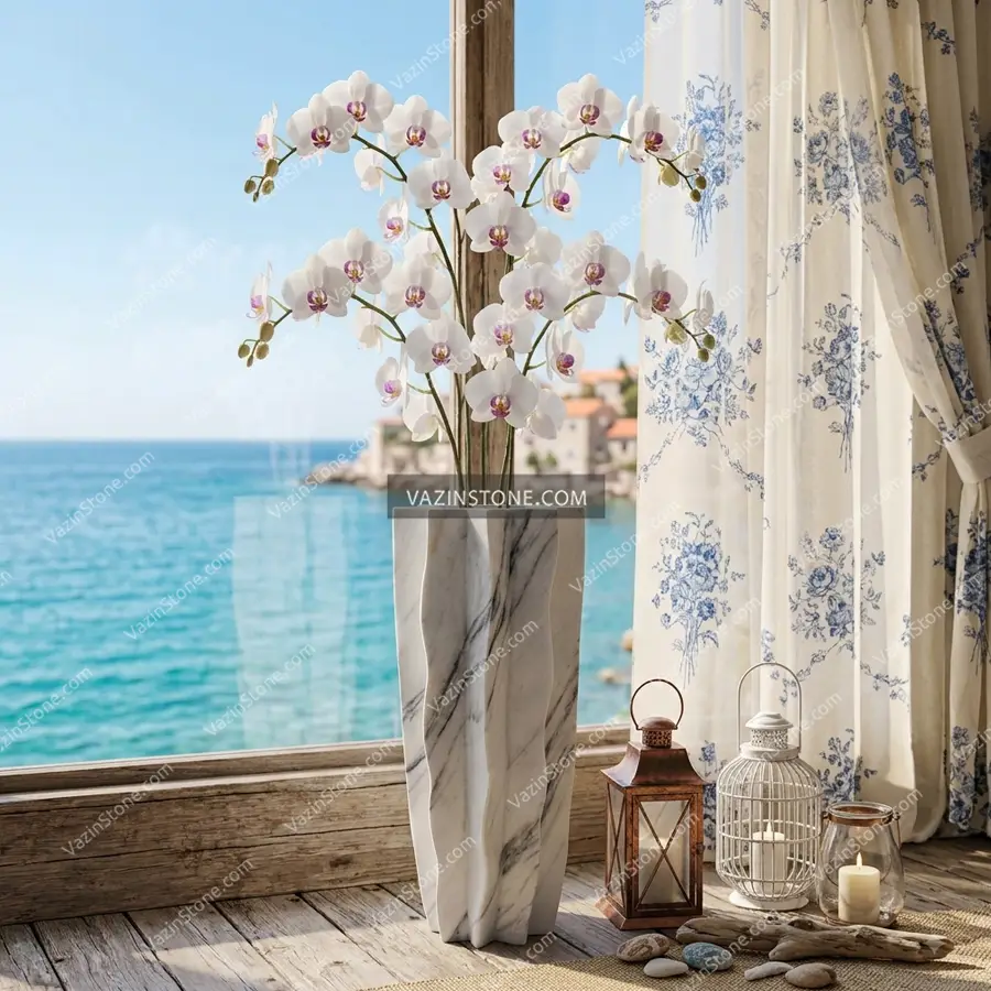 Sea flower pot behind a window
