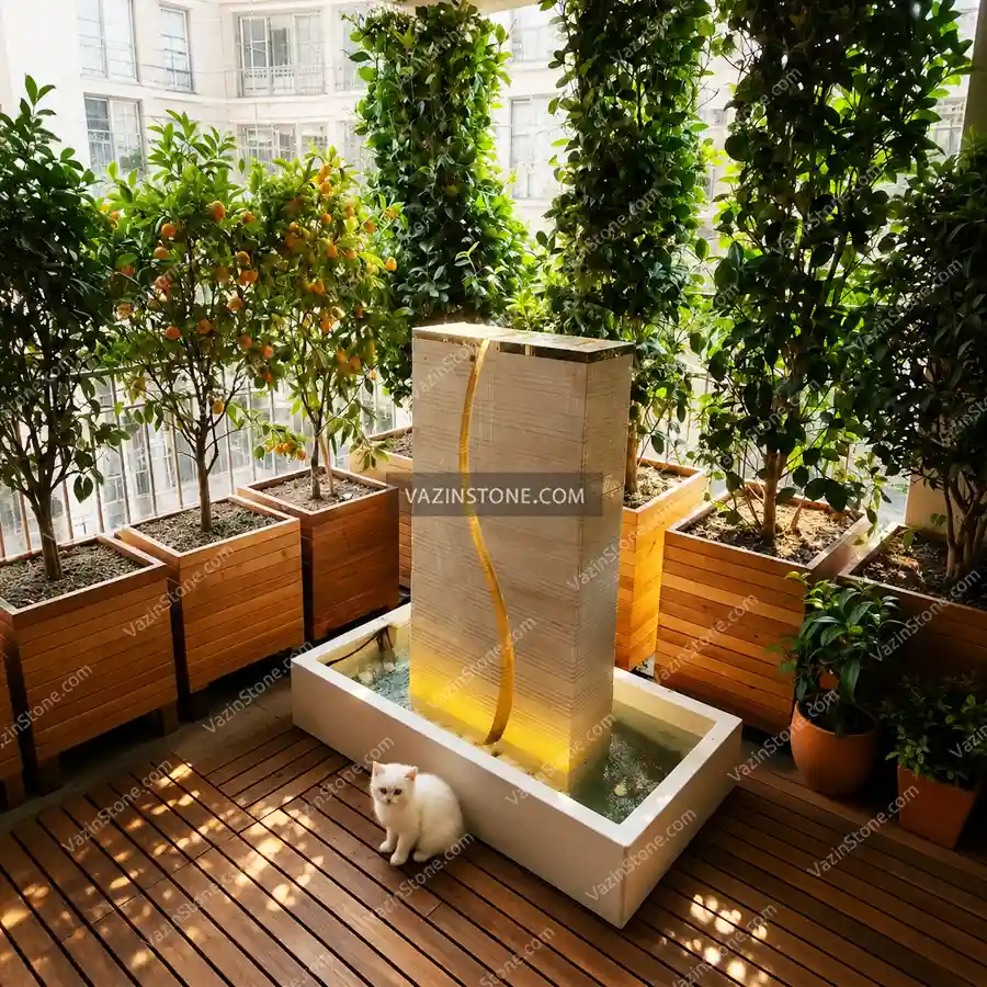 S-shaped fountain in a terrace