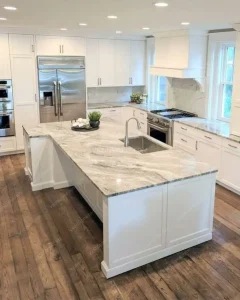 White gray marble countertop