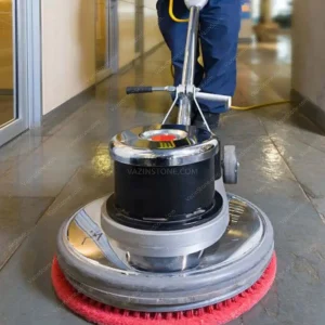 Cleaning floor stone with a polishing machine
