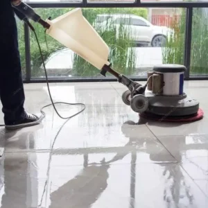 Removing Floor Stone Stain with a polishing machine