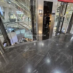 Pietra grey marble on the floor of the lobby
