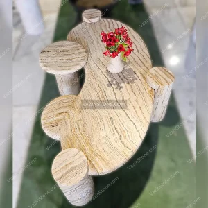 Braika stone coffee table with wood marble stone