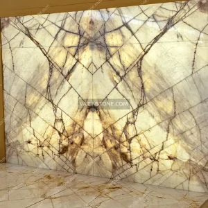 Backlit onyx book-matched slab