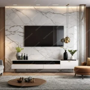 Crystal marble slab stone on TV wall Picture