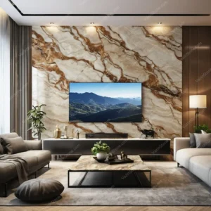 Onyx slab stone on TV wall Picture