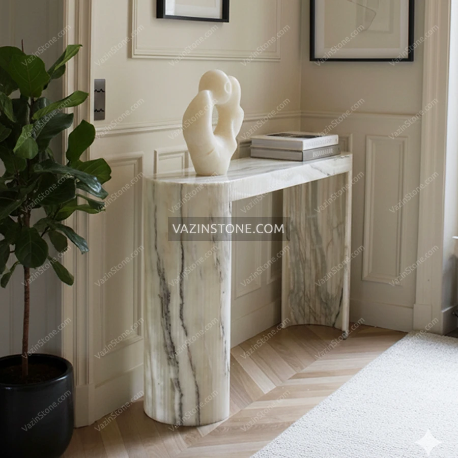 Ronika stone console table with stone accessories