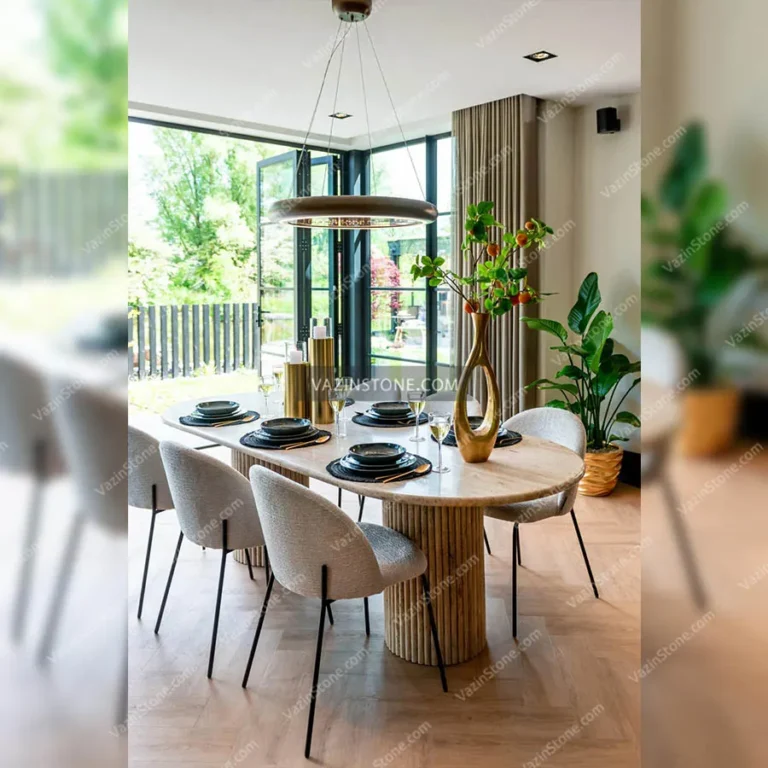 Temis stone dining table in the dining room