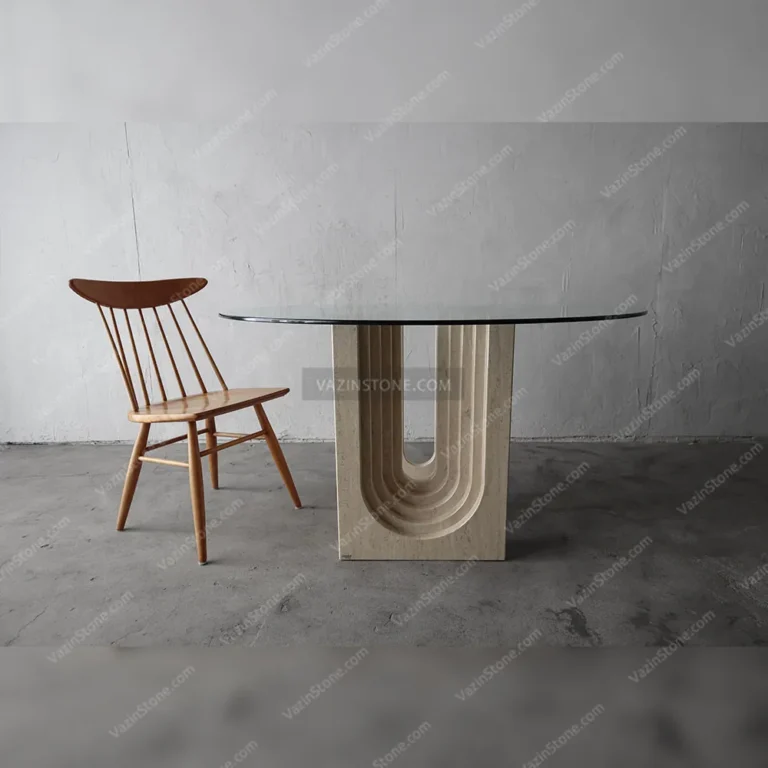 Vasta stone dining table with a chair