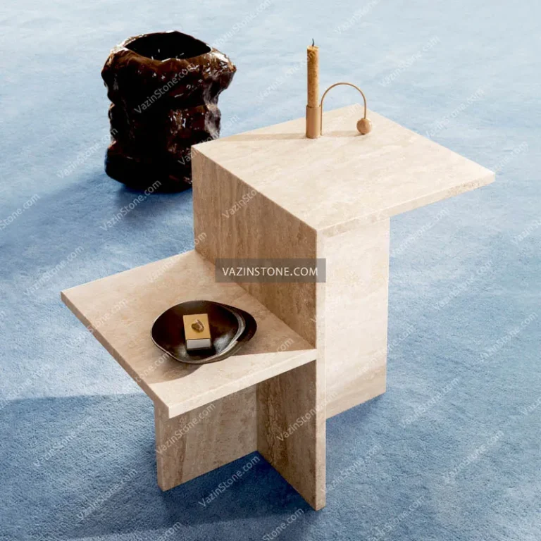 Trim stone side table closeup