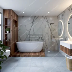 Book-matched slab as bathroom stone picture