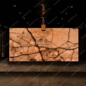 Backlighting of Pink Onyx Slab Stone